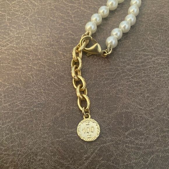 Rare CHANEL Necklace Pearl CC 100th Anniversary 44cm Gold Tone - Picture 4 of 9